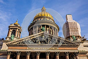 Saint Isaac`s Cathedral, ornate religious edifice with gold dome - Saint Petersburg, Russia