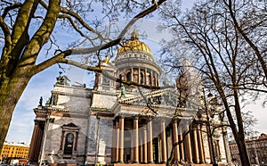 Saint Isaac`s Cathedral, ornate religious edifice with gold dome - Saint Petersburg, Russia