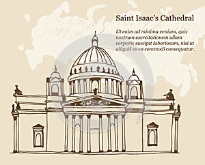 Saint Isaac`s Cathedral Sobor in Saint Petersburg, Russia  illustration on a beige background