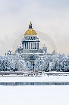 Saint Isaac`s Cathedral in winter, Saint Petersburg, Russia