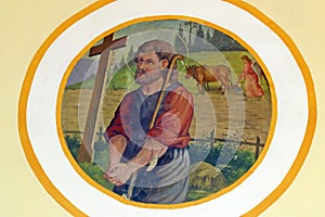 Saint Isidore the Laborer, fresco in the Church of Our Lady of Seven Sorrows in Veliko Trgovisce, Croatia photo