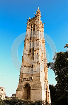 The Saint-Jacques Gothic Tower , Paris, France.