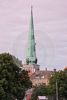 Saint James Catheral or Saint Jacob`s Cathedral Clock Tower in Riga