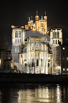 Saint-Jean-Baptiste Cathedral with the Fourviere Basilica, Lyon, France