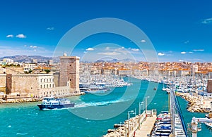 Saint Jean Castle and Cathedral de la Major and the Vieux port in Marseille, France