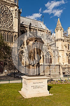 Saint Jean-Paul II Bronze Statue at Notre Dame, Paris France