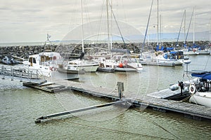 Saint Jean Port Joli marina whit a foggy morning