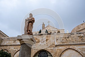 Saint Jerome (Hieronymus) sculpture on the column at St. Catherine`s Church