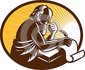 Saint Jerome Writing Scroll Retro Woodcut