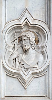 Saint John the Baptist, relief on the facade of Basilica of Santa Croce in Florence