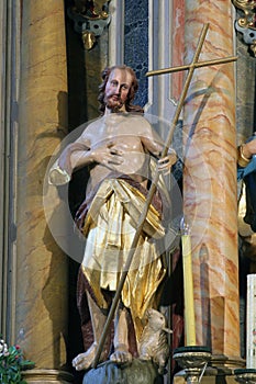 Saint John the Baptist, statue on the high altar in the Church of Our Lady of Dol in Dol, Croatia