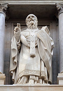 Saint John Chrysostom, statue on the facade of Saint Augustine church in Paris