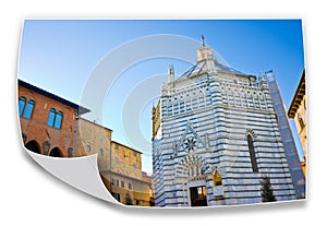 Saint John`s baptistery in Pistoia city built in the year 1303 with an octagonal base - On the left the Episcopal Palace Tuscany