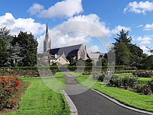 Saint John`s Church from Rose Garden in Tralee, Ireland