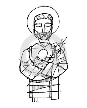 Saint Joseph and baby Jesus ink illustration photo