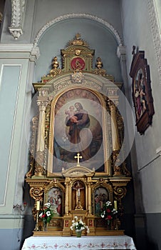 Saint Joseph holding child Jesus, altar in the Basilica of the Sacred Heart of Jesus in Zagreb