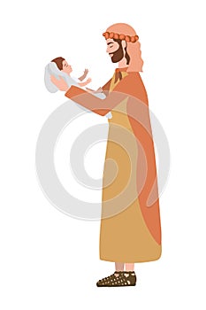 Saint joseph lifting jesus baby characters