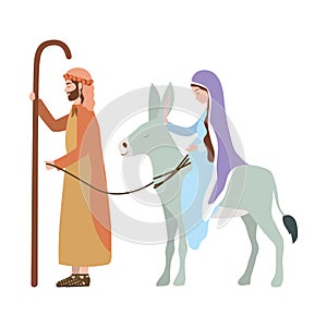 Saint joseph and mary virgin in mule manger characters