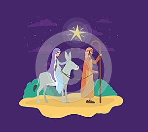 Saint joseph and mary virgin in mule manger characters