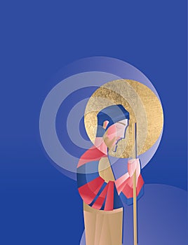 Saint Joseph in the Silence praying illustration, St. Joseph pray, sleep, dream, silent catholic illustration