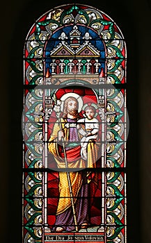 Saint Joseph, stained glass window in the church of Saint Mary Magdalene in Prilisce, Croatia