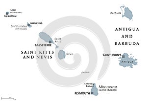 Saint Kitts, Nevis, Antigua, Barbuda, Montserrat political map photo