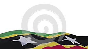 Saint Kitts and Nevis fabric flag waving on the wind loop. Saint Kitts and Nevis embroidery stiched cloth banner swaying on the