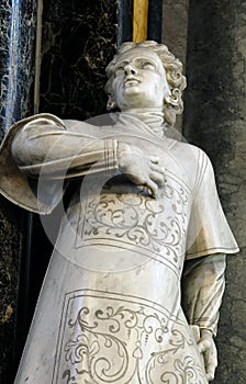 Saint Lawrence of Rome statue on the main altar in the St John the Baptist church in Zagreb, Croatia