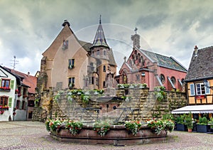 Saint-Leon fountain in Eguisheim, Alsace, France