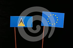 Saint Lucia flag with European Union EU flag on black