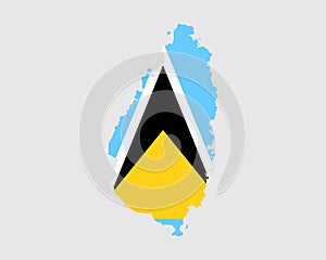 Saint Lucia Flag Map. Map of St. Lucia with the Saint Lucian country banner. Vector Illustration