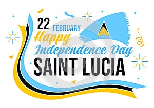 Saint Lucia Independence Day Vector Illustration on February 22 with Waving Flag in National Holiday Celebration Flat Cartoon