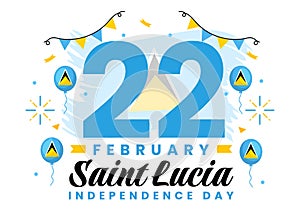 Saint Lucia Independence Day Vector Illustration on February 22 with Waving Flag in National Holiday Celebration Flat Cartoon