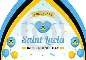 Saint Lucia Independence Day Vector Illustration on February 22 with Waving Flag in National Holiday Celebration Flat Cartoon