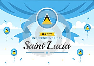 Saint Lucia Independence Day Vector Illustration on February 22 with Waving Flag in National Holiday Celebration Flat Cartoon