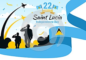 Saint Lucia Independence Day Vector Illustration on February 22 with Waving Flag in National Holiday Celebration Flat Cartoon