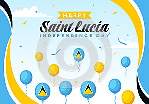 Saint Lucia Independence Day Vector Illustration on February 22 with Waving Flag in National Holiday Celebration Flat Cartoon