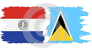 Saint Lucia and Paraguay grunge flags connection vector