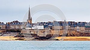 Saint Malo beach, Fort National during Low Tide. Brittany, Franc