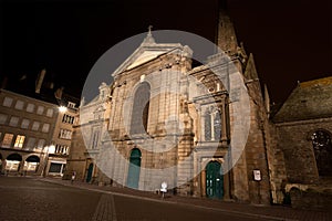 Saint-Malo Cathedral at night-- Brittany, France