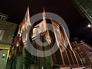 Saint-Malo Cathedral at night-- Brittany, France