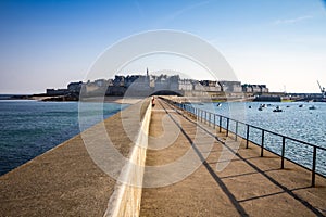 Saint-Malo city view from the lighthouse pier, Brittany, France