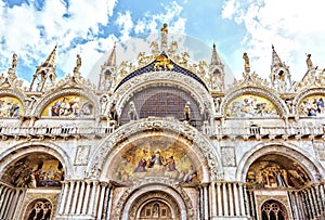 Saint Marc`s Basilica Venice, Italy. Gorgeous western facade of St Mark`s Cathedral symbol of wealth and power