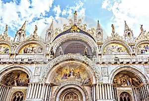 Saint Marc`s Basilica Venice, Italy. Gorgeous western facade of St Mark`s Cathedral symbol of wealth and power photo