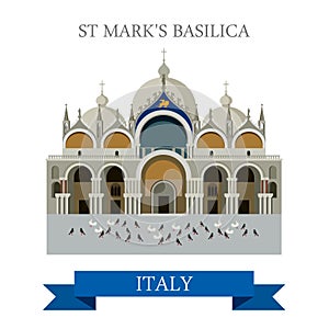 Saint Mark Basilica Venice Italy flat vector attraction landmark