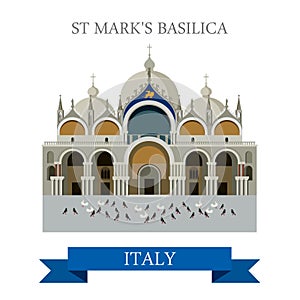Saint Mark Basilica Venice Italy flat vector attraction landmark photo