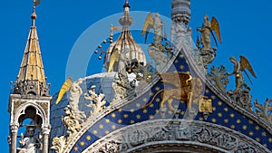 Saint Mark`s Basilica in Venice, ITALY. Architectural details of Saint Mark`s Basilica, Venice, Italy. Saint Mark`s golden lion