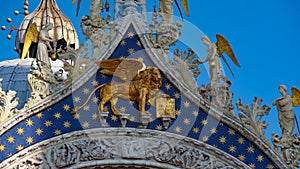 Saint Mark`s Basilica in Venice, ITALY. Architectural details of Saint Mark`s Basilica, Venice, Italy. Saint Mark`s golden lion