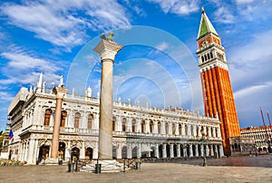 Saint Mark`s square St Campanile Venice Italy photo