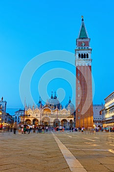 Saint Mark`s square in Venice at twilight